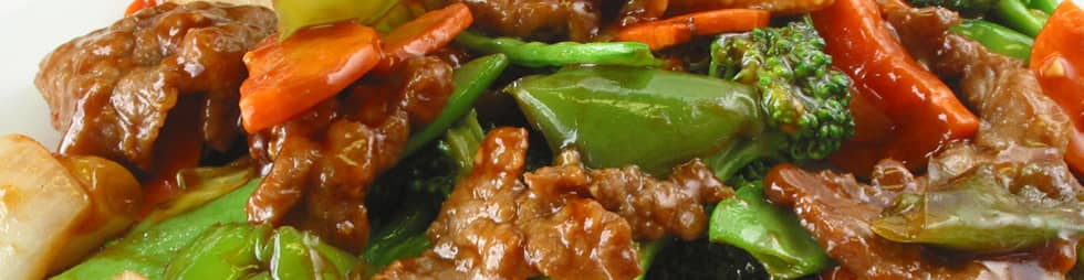 Mei Ling Chinese Food's banner of beef and mixed vegetables